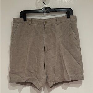 Three Islands Tan 100% Linen Flat Front Shorts with Belt Loops